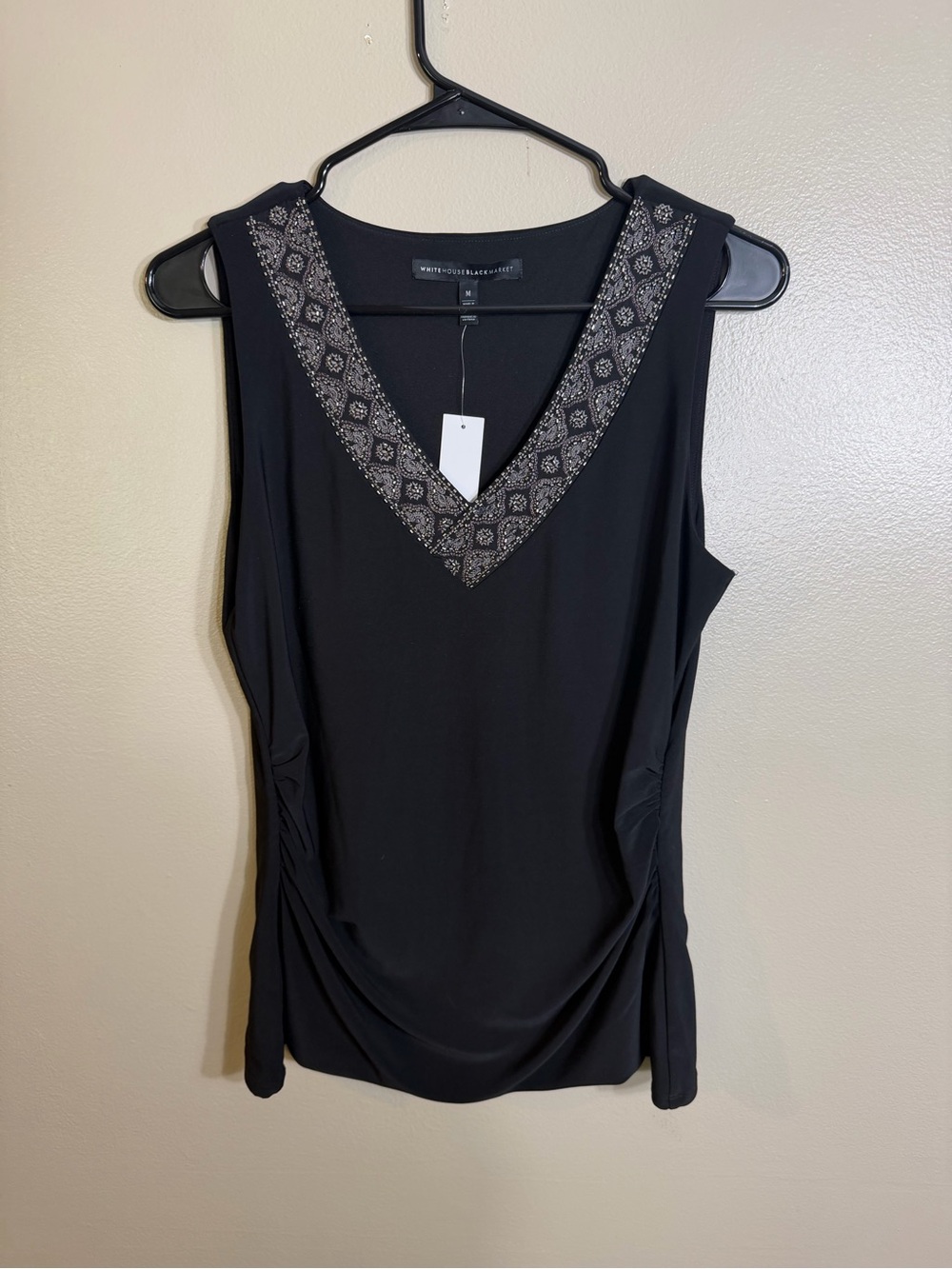 NWT White House Black Market Black Embellished V-Neck Tank M